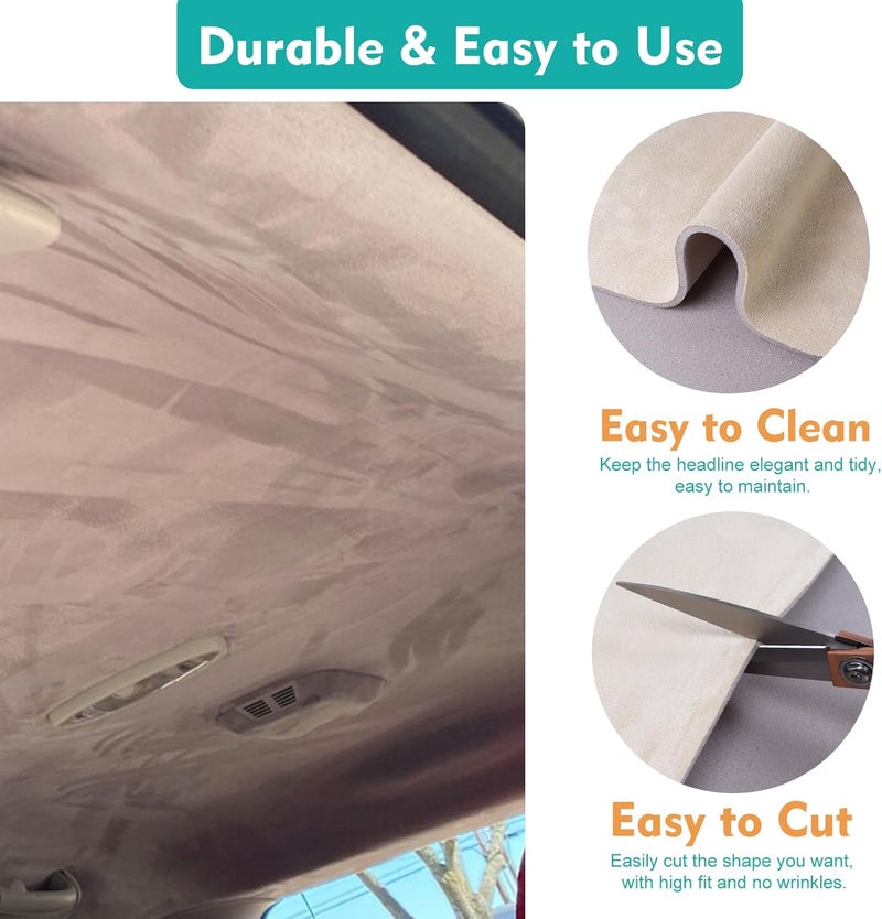 4Bang 100"x60" Suede Headliner Fabric with 1/9 inch Foam Backing Auto Headliner,Easy to Install & Colorfast for Car Repair and Replace Headliner (Beige, 8.3ftx5ft) - Image 5